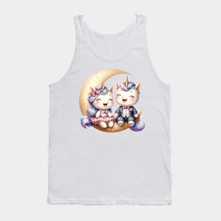 Valentine Happy Unicorn Couple On Moon Tank Top